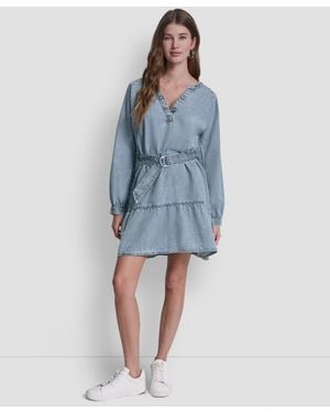 DKNY V-neck A-line Dress - Blue
