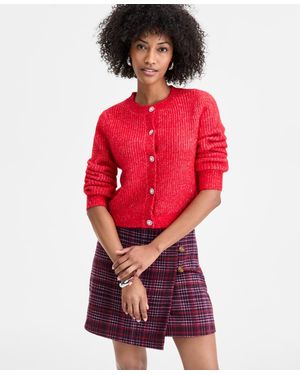 On 34th Lurex Rhinestone-button Cardigan - Red