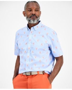 Club Room Short Sleeve Lobster Print Button-down Shirt - Blue