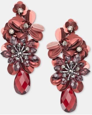 Lonna & Lilly Crystal Hematite-tone Floral Drop Earrings - Red