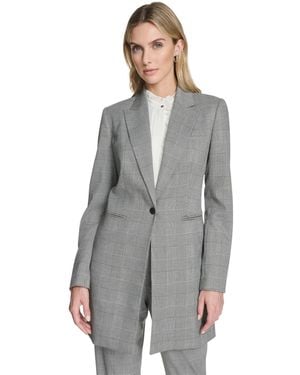 Calvin Klein Houndstooth One-button Long Jacket - Gray