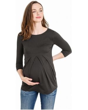 Hello Miss Maternity Three-quarter Sleeve Front-pleat Top - Black
