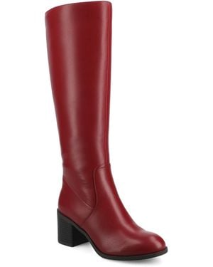 Journee Collection Romilly Round Toe Block Heel Knee High Boots - Red