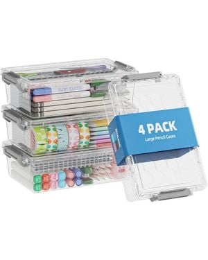 Gnuadz 4 Pack Plastic Pencil Case Clear Stackable Organizer Art Supply Storage Box Colorful - Blue
