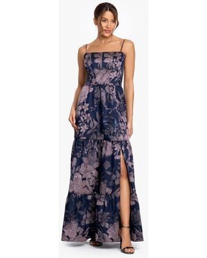 Betsy & Adam Brocade Spaghetti Strap Corset Ball Gown - Blue