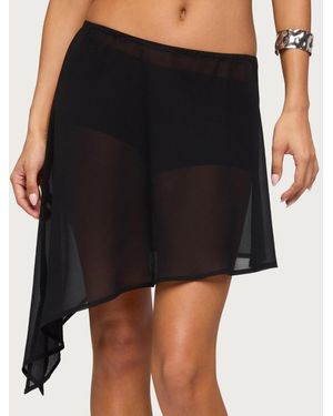 Edikted Irenah Asymmetric Sheer Chiffon Midi Skirt - Black