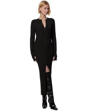 Karen Millen Button Through Ribbed Maxi Dress - Black