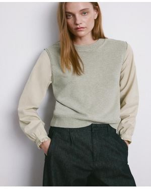 Mango Combined Knitted Sweater - Gray