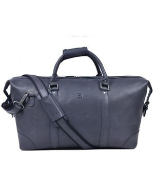 Aaron Leather Goods Luxury Handcrafted Leather Duffle By - Blue
