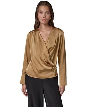 Donna Karan Satin Faux-wrap Blouse - Metallic