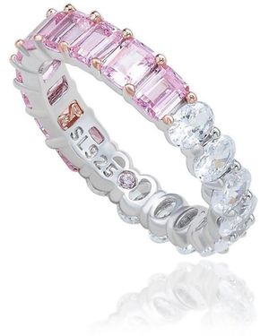 SUZY LEVIAN NEW YORK Suzy Levian Sterling Silver Half And Half Emerald-cut And Oval-cut Duo Eternity Band - White