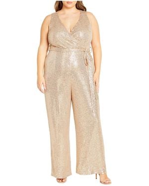 City Chic Plus Size Dazzling Wide Leg Jumpsuit - Natural