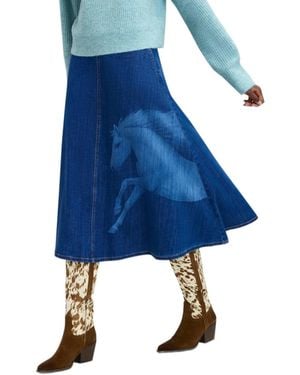 Sam Edelman Laser-print A-line Denim Midi Skirt - Blue