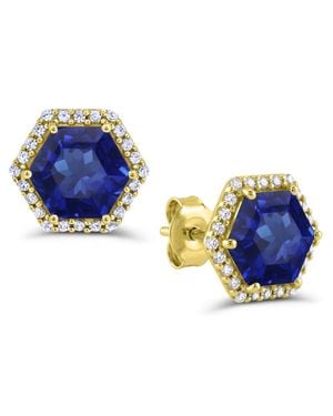 Macy's Lab-grown Sapphire And White Sapphire Stud Earrings (4-7/8 Ct. T.w. - Blue
