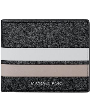 Michael Kors Slim Bifold Signature Logo Print Faux Leather Wallet - Black
