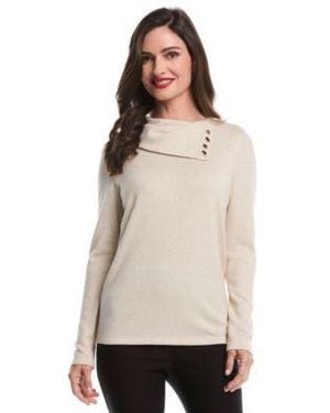 Rafaella Split Collar Long Sleeve Top - Natural
