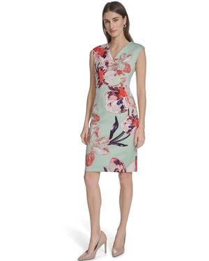 Calvin Klein Sleeveless Printed Scuba Sheath Dress - Red