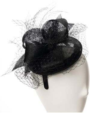 August Accessories Sinamay Bow Net Fascinator Hat - Black