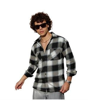 Campus Sutra Onyx Tartan Utility Shacket - Black