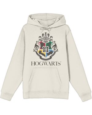 Harry Potter Minimal Hogwarts Crest Long Sleeve Natural Hooded Sweatshirt-xl - White