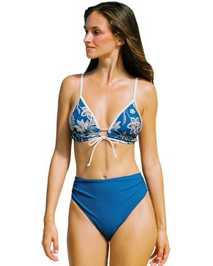 CUPSHE Floral Tie-front High-waisted Bikini Top And Bottom - Blue