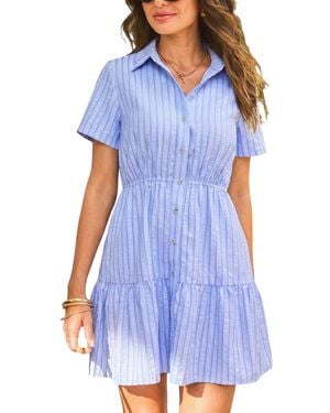 CUPSHE Park Vip Striped Mini Beach Dress - Blue