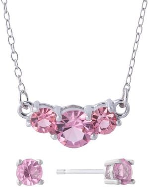 Giani Bernini Gianni Bernini 2-piece Crystal Frontal Stud Necklace Set (1.35 Ct. T.w. - Pink