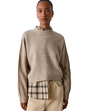 Whistles Wool Curved Hem Knit Sweater - Brown
