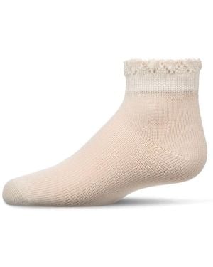 Memoi Little Girls Crochet Ruffle-trim Mercerized Cotton Blend Ankle Sock - Natural