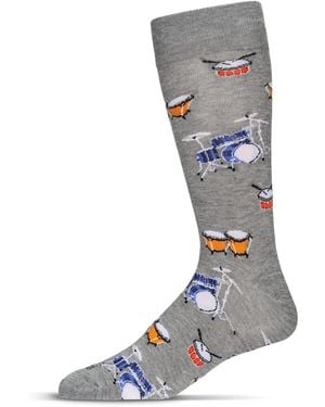 Memoi Embroidered Drums Crew Socks - Gray