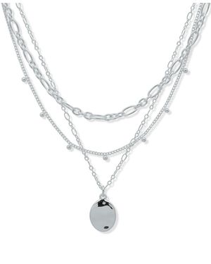 Nine West 17" Multi Row Wavy Textured Necklace Silver Tone - Metallic