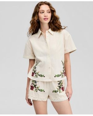 And Now This Floral Embroidered Camp Shirt - White