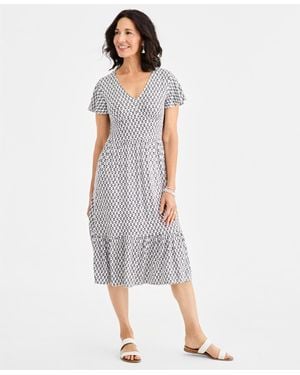Style & Co. V-neck Tiered Midi Dress - Multicolor