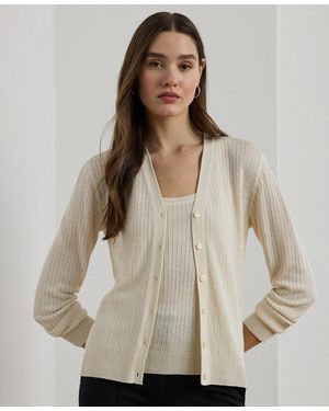 Ralph Lauren Rib-knit Linen-blend V-neck Cardigan - Natural