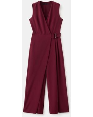 Mango Belt Wrap Jumpsuit - Red