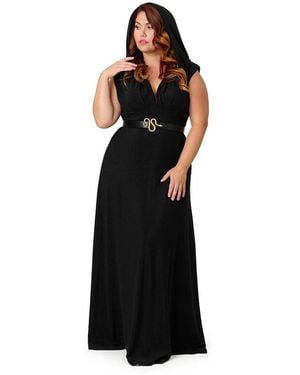 Unique Vintage Plus Size Hooded Maxi Dress - Black