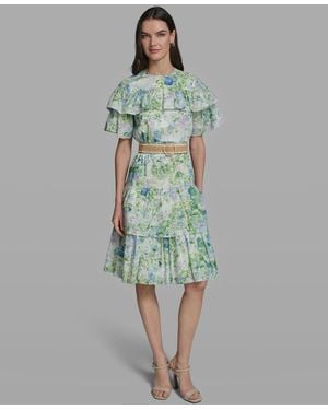 KARL LAGERFELD Short Sleeve Crewneck Printed Dress - Green