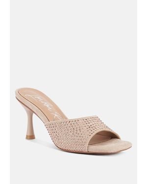 LONDON RAG Imprint Heat Set Diamante Slip On Sandals - White