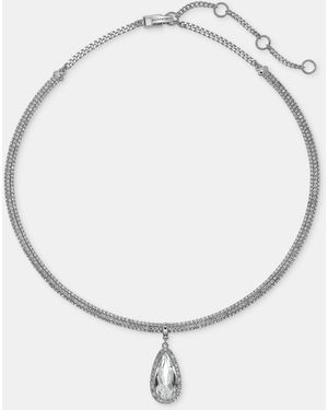 Givenchy Silver-tone Crystal Pear Stone 16" Choker Pendant Necklace - White