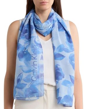 Calvin Klein Faded Floral Chiffon Scarf - Blue