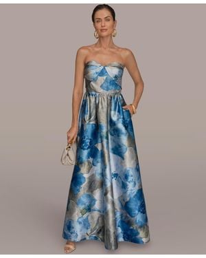 Donna Karan Sweetheart Neck Floral Ball Gown - Blue