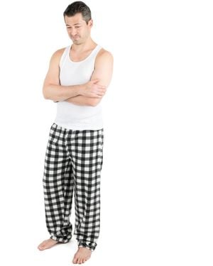 Leveret Plaid Micro Fleece Pants - White