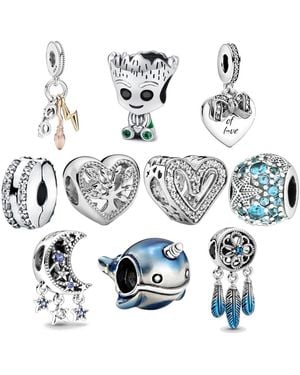 Aeelike 10 Pack Sterling Charms Sets For Bracelets Necklaces Gift - White