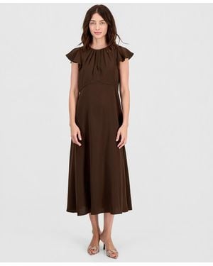 INC International Concepts Flutter-sleeve A-line Midi Dress - Brown