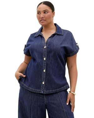 City Chic Plus Size Tilly Cotton Denim Shirt - Blue