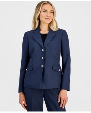 Kasper Petite Notch Collar 3-button Padded Blazer - Blue
