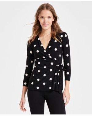 Anne Klein Petite Dot-print Side-tie Top - Black