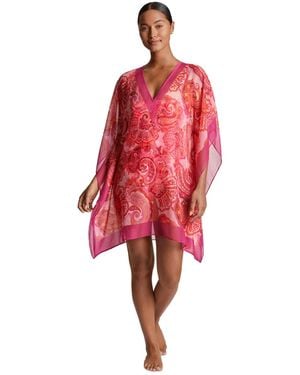 Ralph Lauren Printed Border-trim Poncho Cover-up - Red