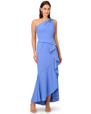 Adrianna Papell Beaded One-shoulder Gown - Blue