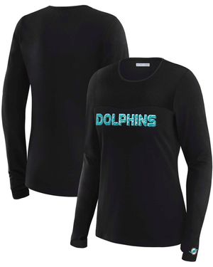 WEAR by Erin Andrews X Gracie Hunt Miami Dolphins Mesh Panel Long Sleeve T-shirt - Black